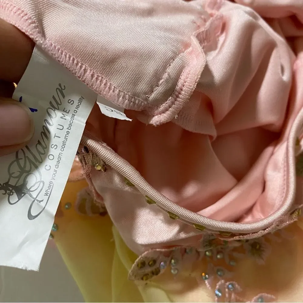Glamour solo dance costume pastel pink yellow lyrical rhinestone dress small SC
